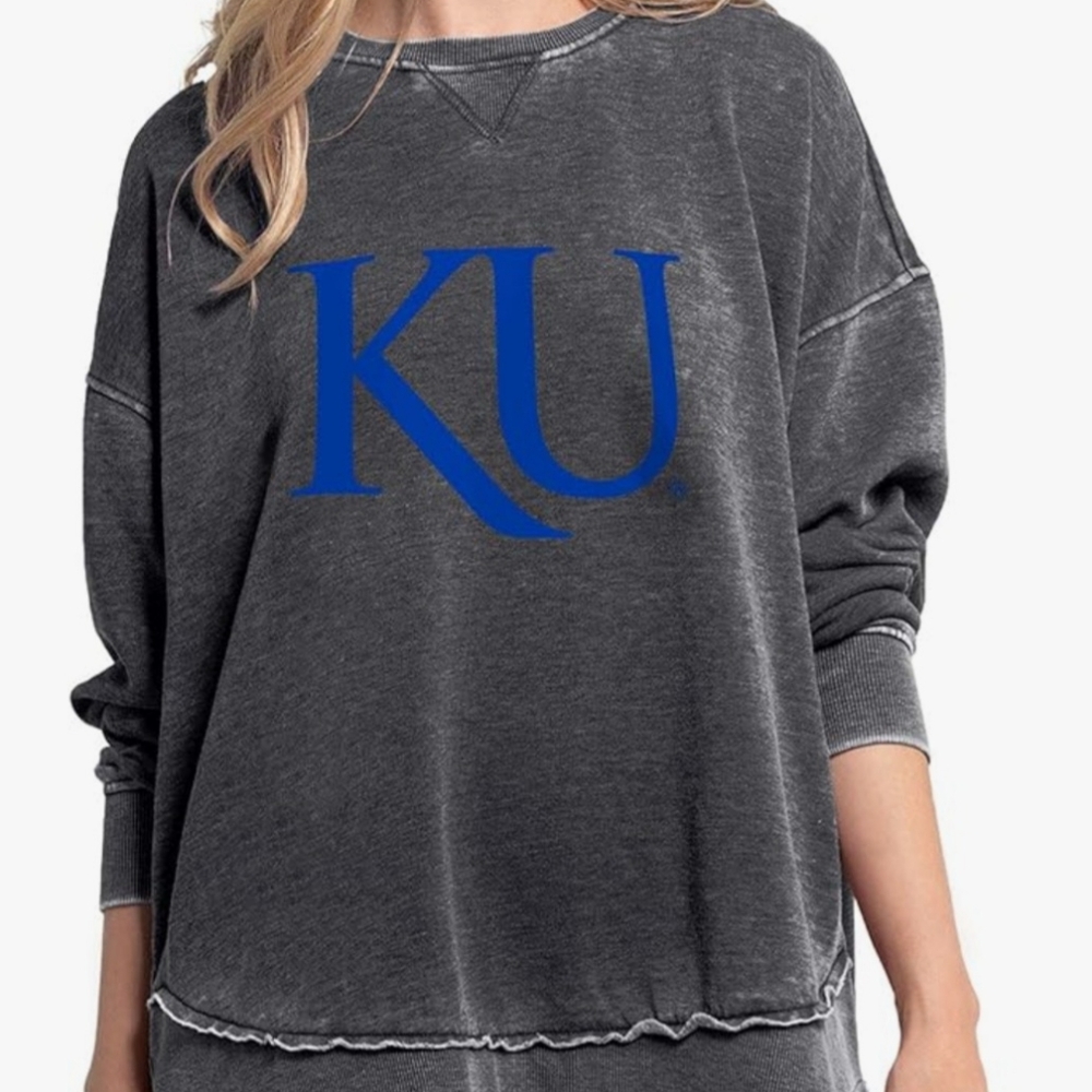 Kansas Jayhawks Oversized Women's Long-Sleeve Top, Gray, Medium. Chicka-d
